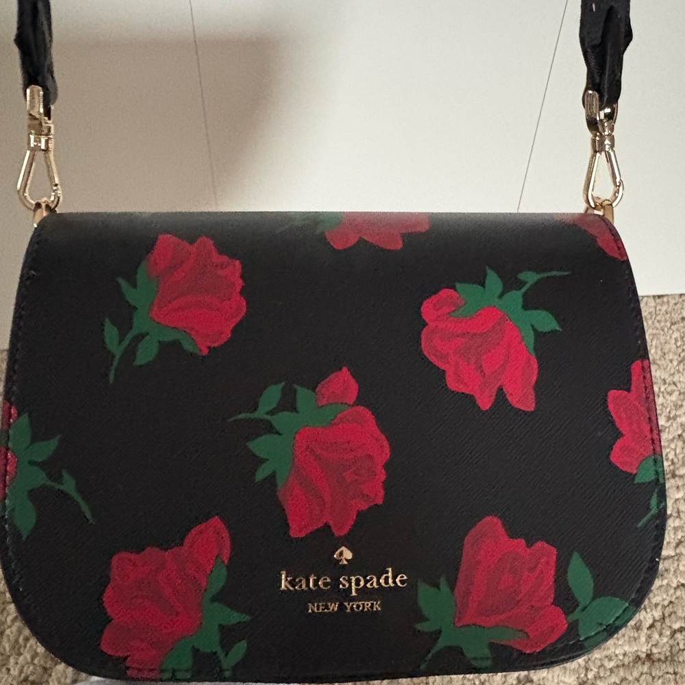 kate spade Black Red Rose Print Crossbody Bag